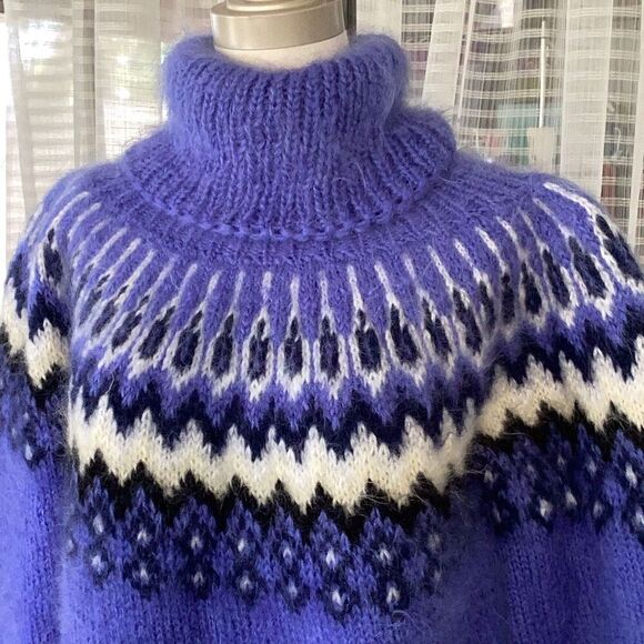 SuperTanya Mohair Icelandic Nordic Pullover Sweater Handmade Blue - Picture 5 of 12